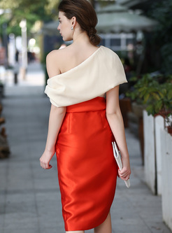 Stylish Color-blocked Asymmetric Patch Skinny Dress