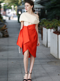 Stylish Color-blocked Asymmetric Patch Skinny Dress