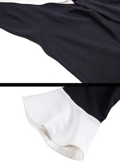 Elegant Color-blocked Flare Sleeve Skater Dress