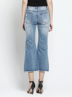 Stylish Hole High Waist Flare Jeans