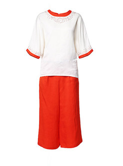Casual O-Neck Half Sleeve T-Shirt & Wide Leg Pants Outfits