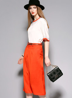 Casual O-Neck Half Sleeve T-Shirt & Wide Leg Pants Outfits