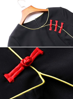 Vintage Embroidery Split Half Sleeve Ethic Bodycon Dress