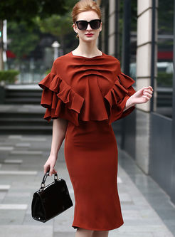 Elegant Slim V-neck Sleeveless Bodycon Dress With Stylish Falbala Short Top