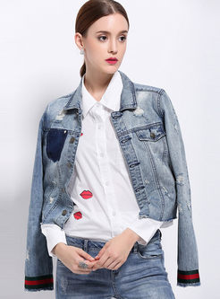Fashionable Long Sleeve Hit Color 100% Cotton Jean Jacket