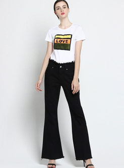 Casual O-neck Letter Print T-shirt
