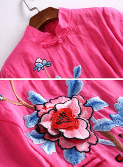 Vintage Stand Collar Embroidery A-Line Embroidery Skater Dress