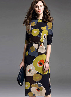 Elegant Slit Print Half Sleeve Bodycon Dress