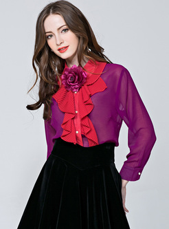 Cute Bowknot Loose Pleated Solid Color Blouse