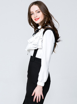 Cute Stand Collar Solid Color Peplum Blouse