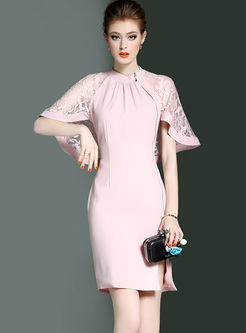 Elegant Caped-sleeve Zippered Sheath Dress