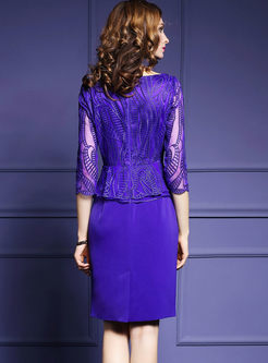 Elegant OL Mesh Embroidery Bodycon Dress