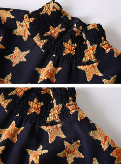 High-end Star Print Long Sleeve Silk T-shirt