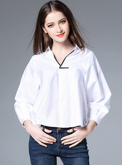 Brief Oversize Puff Sleeve Lapel Blouse 