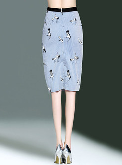 Fashion Print Slim Bodycon Elegant Skirt 