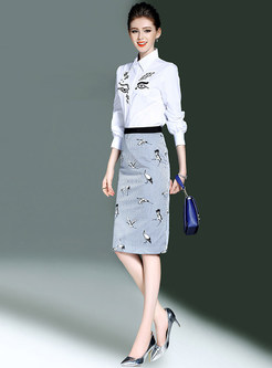 Fashion Print Slim Bodycon Elegant Skirt 
