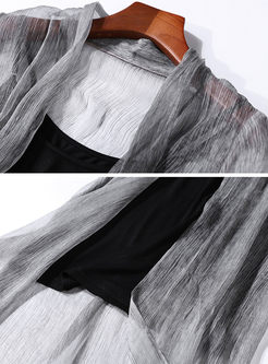 Brief Thin Half Sleeve Silk Coat With Underskirt