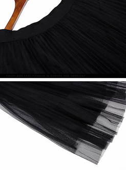 Brief Pure Color Pleat A-line Skirt