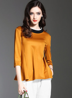 Chic O-neck Hit Color Three Quarters Sleeve T-Shirt