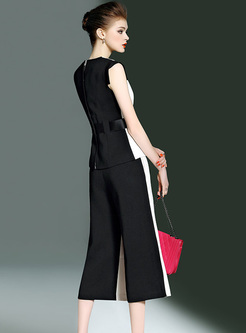 Elegant Monochrome Hit Color Slim Two-piece Outfits