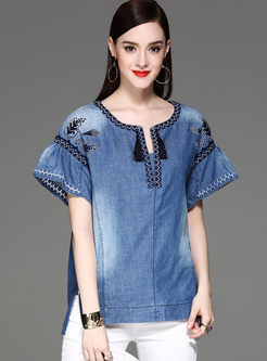 Ethnic Flare Sleeve Embroidery T-shirt