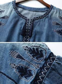 Ethnic Flare Sleeve Embroidery T-shirt