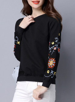 Casual Patch Embroidery Loose Hoodies