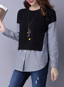 Casual O-Neck Patch Striped Slim Hoodies
