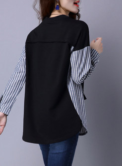 Casual O-Neck Patch Striped Slim Hoodies