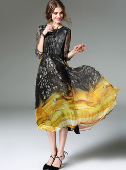 Fashion Hit Color Half Sleeve Maxi Dress
