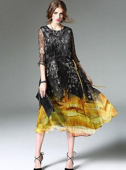 Fashion Hit Color Half Sleeve Maxi Dress
