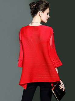 Loose Mesh Patch Pleat Pullover T-shirt
