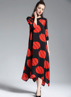 High-end Oversize Print Silk Maxi Dress