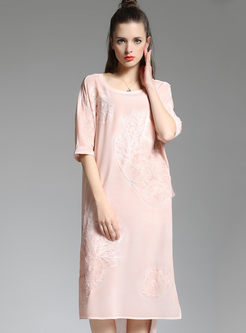 Oversize Loose Embroidery Silk Shift Dress