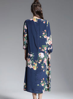 Oversize Loose Floral Print Silk Maxi Dress