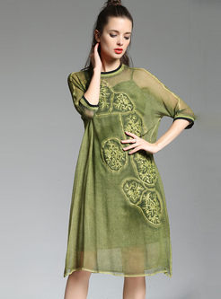 Casual Half Sleeve Embroidery Shift Dress