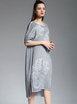 Oversize Loose Embroidery Silk Shift Dress