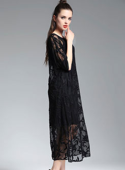 Sexy Loose Hollow Out Embroidery Maxi Dress