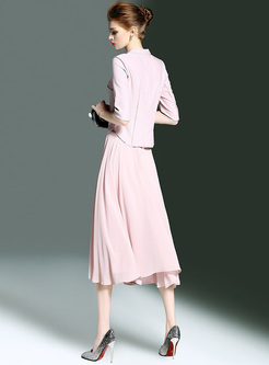 Elegant Vintage Slim Top & Long Chiffon Skirt