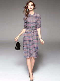 Vintage Checkered Half Sleeve A-Line Skater Dress
