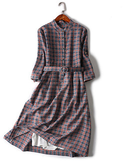Vintage Checkered Half Sleeve A-Line Skater Dress