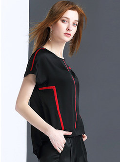 Casual O-Neck Patch Short Sleeve T-Shirt