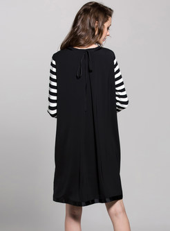 Casual Striped Patch Loose Shirt Dress