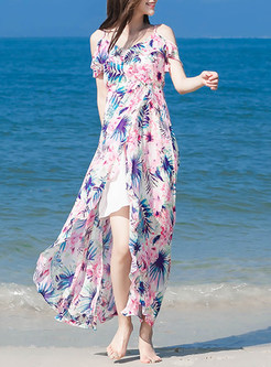 Bohemian Off Shoulder High-Waist Asymmetric Maxi Dress