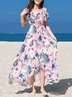 Bohemian Off Shoulder High-Waist Asymmetric Maxi Dress
