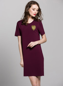 Casual Linen Sequined Solid Color Shift Dress