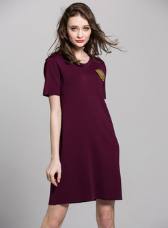 Casual Linen Sequined Solid Color Shift Dress