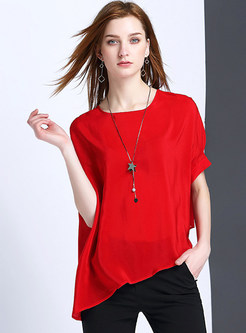 Casual Solid Color Asymmetric Loose T-Shirt