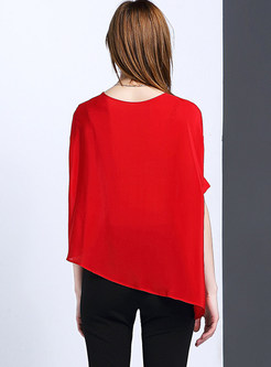 Casual Solid Color Asymmetric Loose T-Shirt