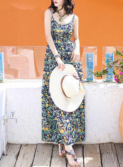 Bohemian Floral A-Line Slim Maxi Dress
